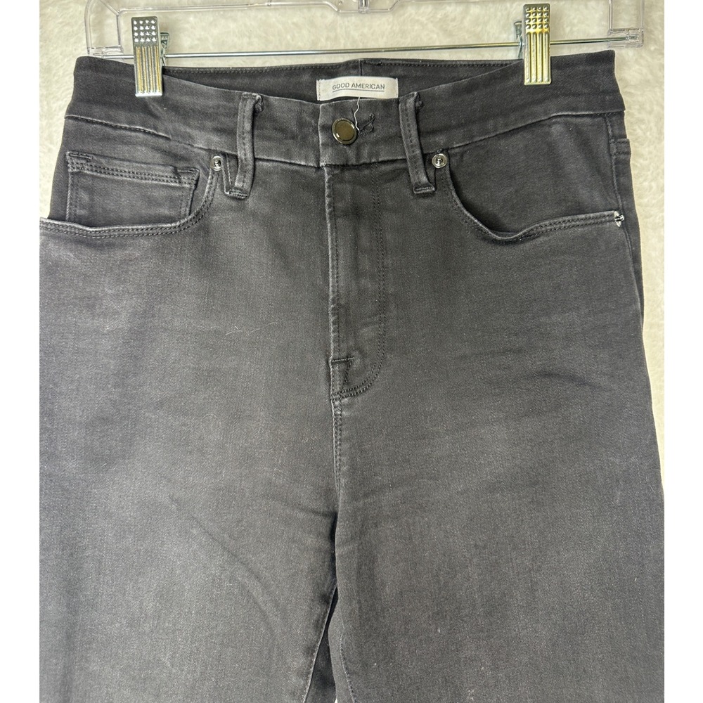 Good American Good Legs High Rise Skinny Jeans Black Distressed Raw Hem 6/28